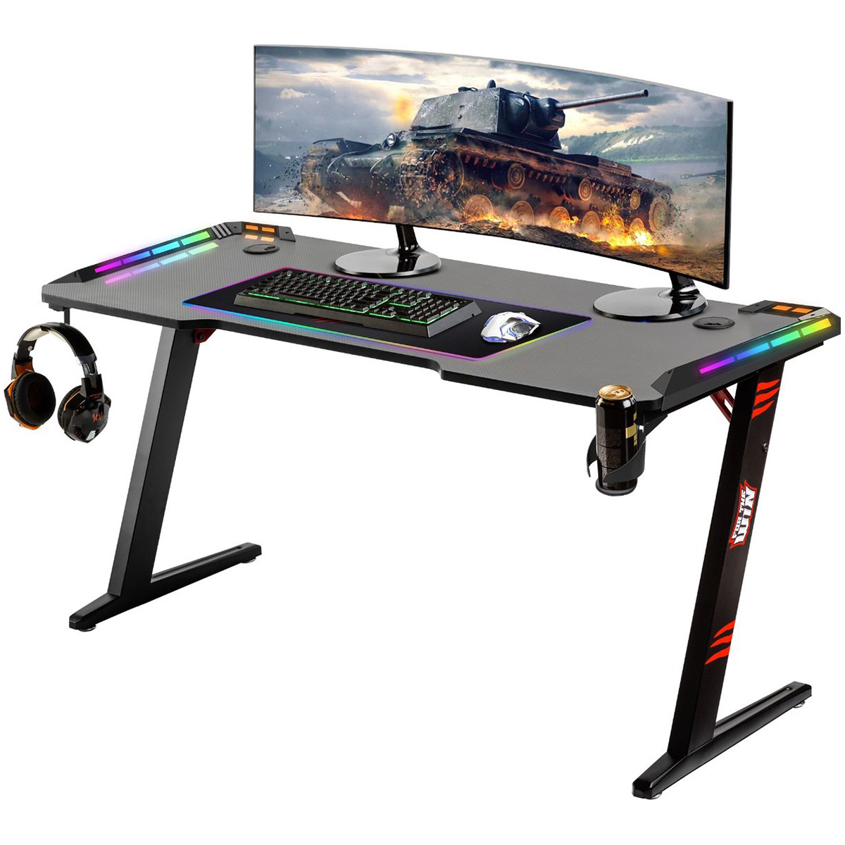 For The Win Game Bureau – 140x60x73 cm – Gaming Desk met LED Verlichting – Incl RGB muismat XXL – Computer Tafel